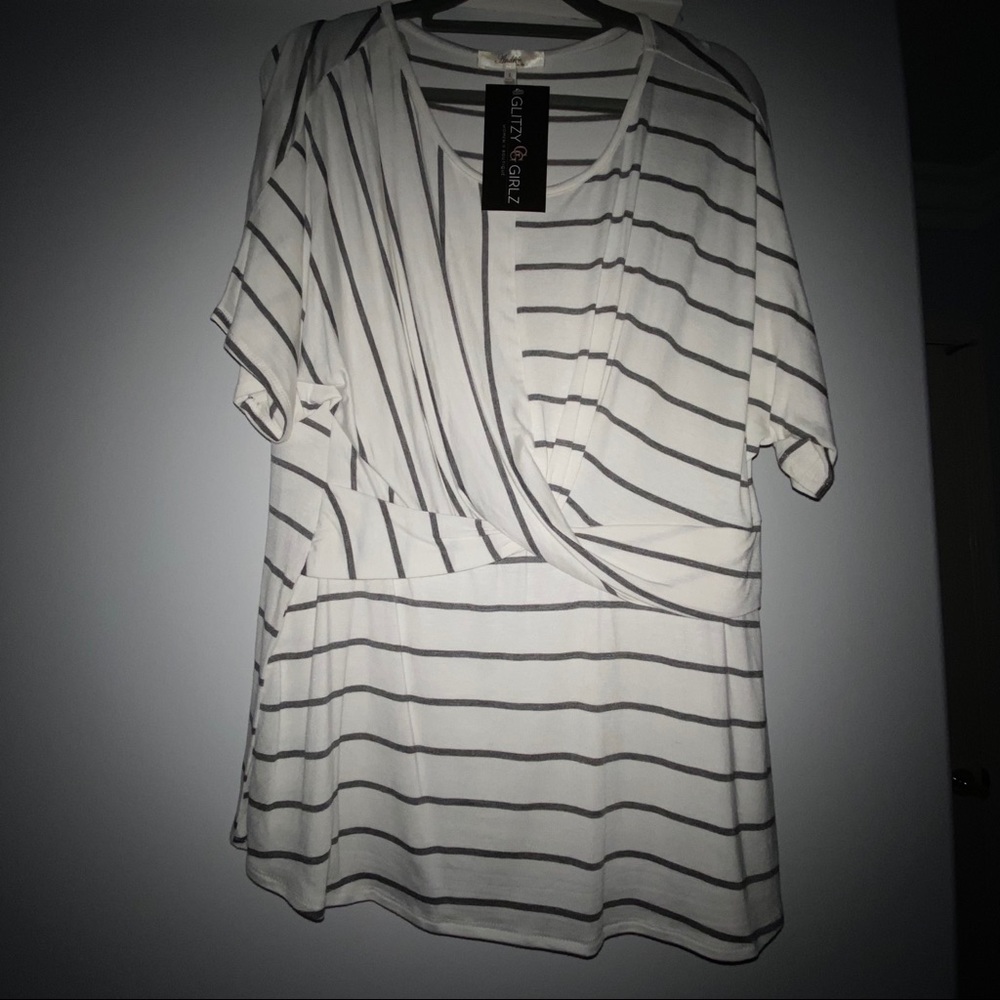 White and gray striped blouse